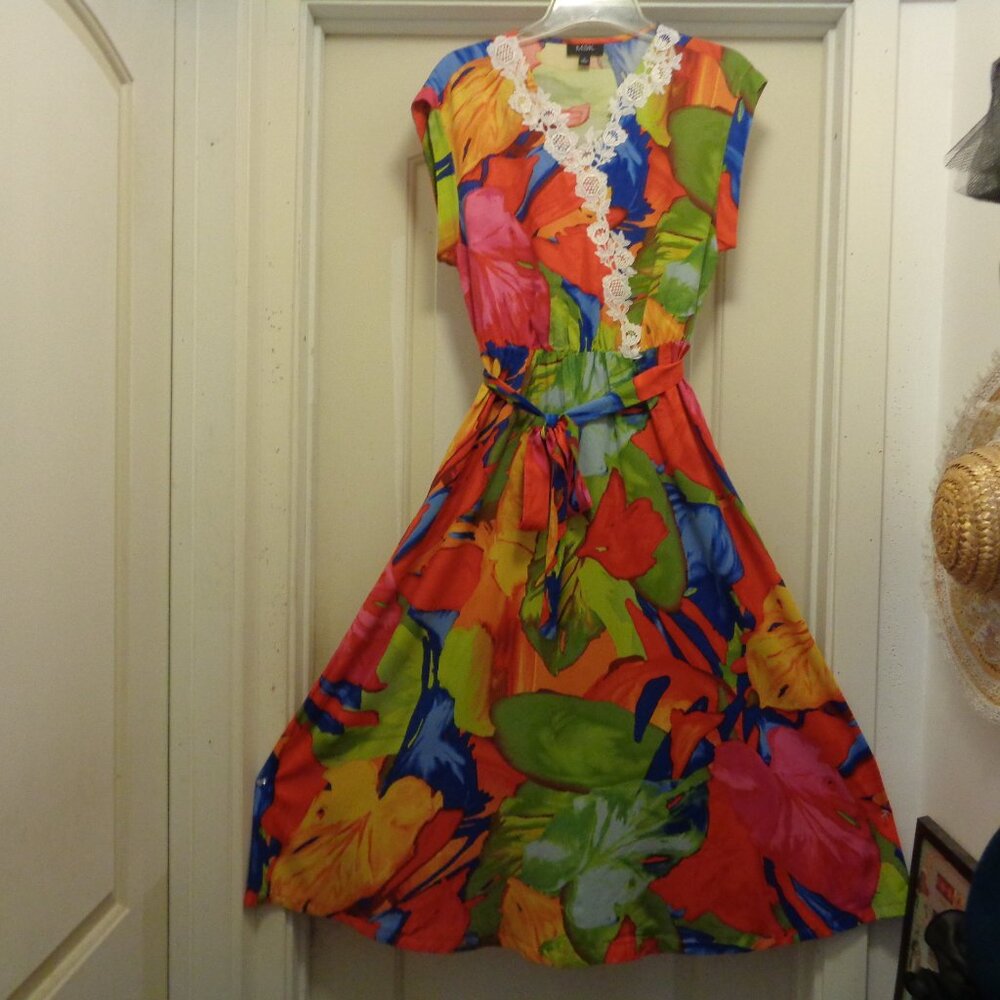CITRUS GIRL STYLED RETRO SPLASH COLORS ISLAND GIRL BY MSK DRESS S